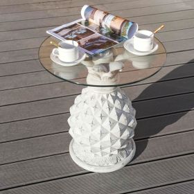 Indoor Outdoor White Vintage Pineapple Accent Table with Tempered Glass