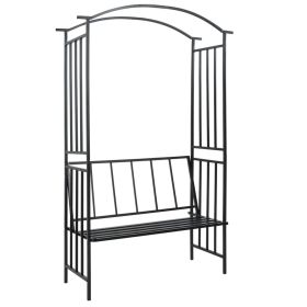 Garden Arch with Bench Black 50.4"x19.7"x81.5" Iron - Black