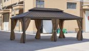 12 x 20FT patio gazebo; gazebo with steel canopy; Outdoor Permanent Hardtop Gazebo Canopy for Patio;  Garden;  Backyard - Bronze