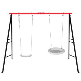 Porch Swing Frame 2 Seat, 440lbs Weight Capacity Swing Stand, Heavy Duty A-Frame Swing, Swing Stand Frame for Yoga Hammock Saucer Baby Porch Swing (Color: Red)