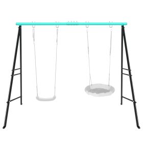 Porch Swing Frame 2 Seat, 440lbs Weight Capacity Swing Stand, Heavy Duty A-Frame Swing, Swing Stand Frame for Yoga Hammock Saucer Baby Porch Swing (Color: Green)